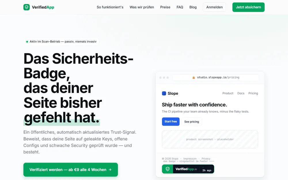 Startseite von VerifiedApp